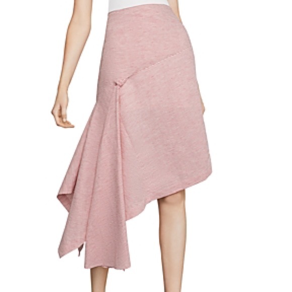 BCBGMAXAZRIA Pinstriped Asymmetric Skirt In Lipstick Red - Picture 1 of 6